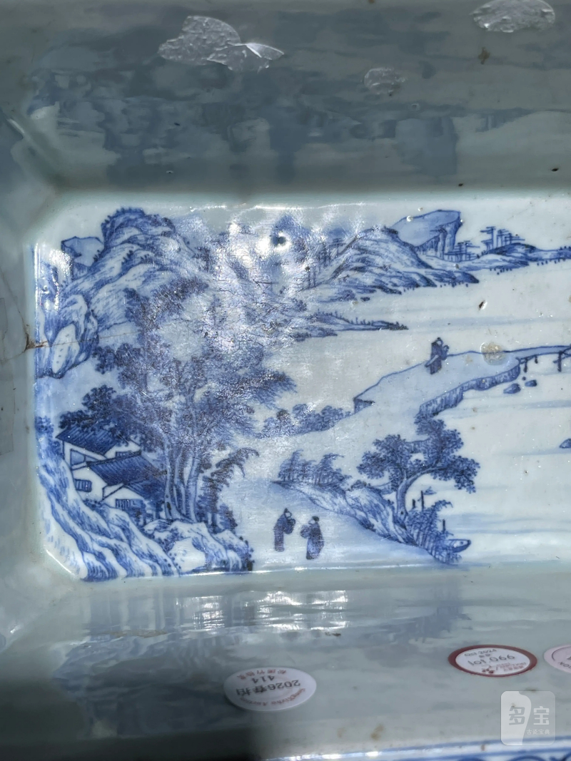 清早期 青花山水纹花盆 - 图9